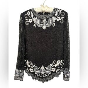 Draper’s & Damon’s  Vintage Womens Top Black Silver Beaded Embroidered Size S